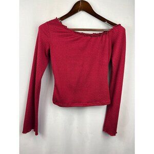 Women’s Princess Polly Medium Red Ruched Long Sleeve off the Shoulder Shirt